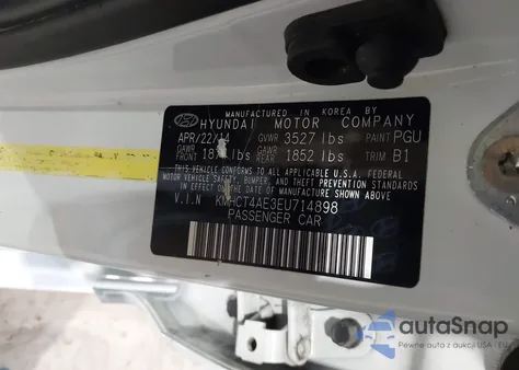 2014 Hyundai Accent Gls z USA, uszkodzony, nr VIN KMHCT4AE3EU714898